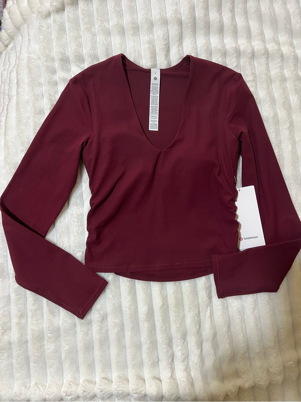 Lululemon All It Takes V-Neck Long Sleeve Ribbed Nulu Top Size 6 Burgundy NWT - Picture 2 of 6